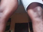 Beautiful black body wets his short with precum dripping down through his laps