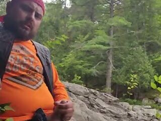 Biker cums in the woods