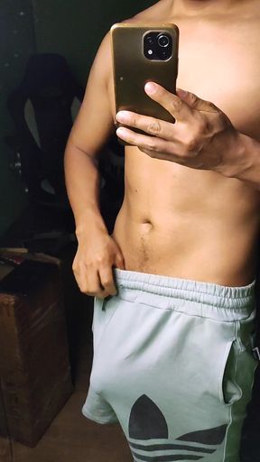 Straight guy playing with his huge bulge