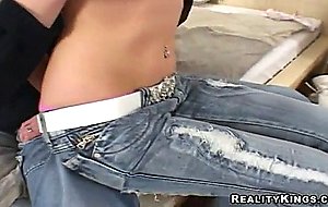 Slender brunette cutie Monalee gets dirty at interview