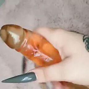 Dildo HandJob with extrem Long nails