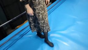 Strong blondie throws a guy