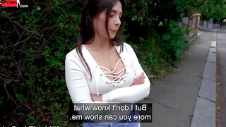 Public Agent Tru Kait riding a big dick deep inside her wet pussy outdoors in public 22