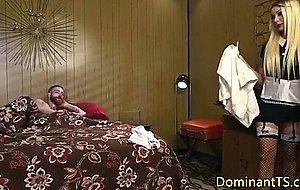 Transgender maid tastes straight subs cum