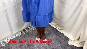 Mrs Mature Feet strips after coming home from church