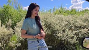 Cheating Wife with Her Neighbor in Public Inside the Car Hardcore Footjob Deep Blowjob