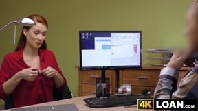 Redhaired babe shows off big tits before office hammering