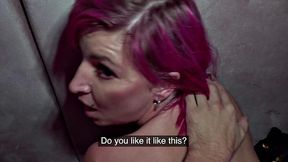 A bald chick take a hardcore pounding in a strip club in POV