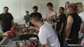 ”Redhead takes huge dick in butt in public”