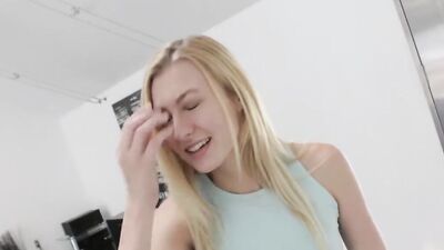 Blonde stepsister gets a facial during a telephone call
