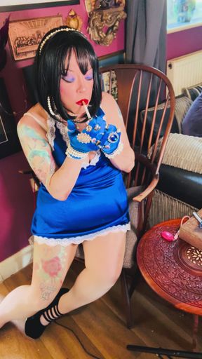 Tina Snua Chain Smokes 2 Cork Cigarettes In Satin With Gloves &amp; Jewellery! - British Mature Smoking Smoker