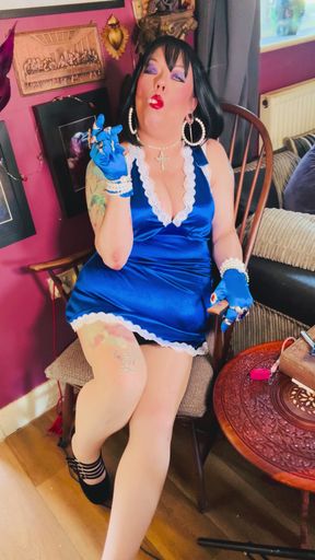 Tina Snua Chain Smokes 2 Cork Cigarettes In Satin With Gloves &amp; Jewellery! - British Mature Smoking Smoker