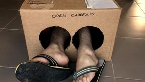 Surprise Delivery Series - Worn Out Flip Flops - Thongs - Big Male Feet to Worship - Manlyfoot