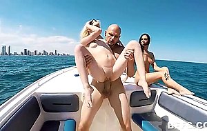 Four honey nude girls get fucked by the captain on a yacht trip - nude girls