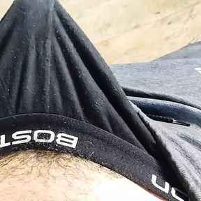 Guy rubbing his huge bulge in underwear with pants