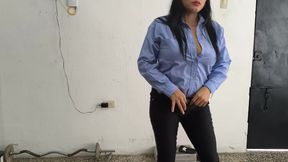 A female police officer is home, ready for her work break. She&#039;s a sweet, busty woman.