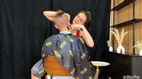 The Woman in Red Turns His Haircut Into a Ritual