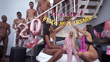 Birthday girl gets fucked by seven guys for first time