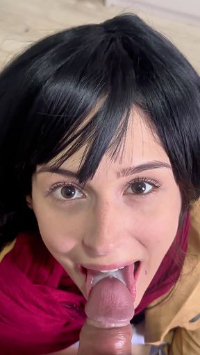 Mikasa Cosplay BJ - Dirty Talk &amp; Cum on Tongue
