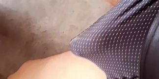The cock is standing in the underwear.