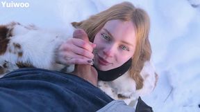 yuiwoo swallows fresh cum in a snowy outdoors porn video