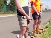 Two Tradies Taking a Slash