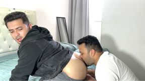 Pizza delivery man collects the tip with his customer&#039;s ass, leaves it open and full of hot milk