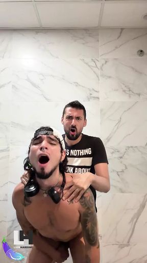 hot daddy fucking sexy latino in public bathroom