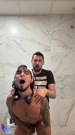 hot daddy fucking sexy latino in public bathroom