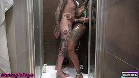 the kinky slut queen  dark dea  in horny wet fuck with the huge seahorse xl and her bull dark in the bathroom part.2 (darkdea for hankey stoys.com) - (extreme insertion-fetish-femdom-si