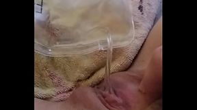 Catheter in wet pussy, can'_t stop peeing....