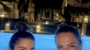 Hot girls smoking cork 100s at night in the pool!