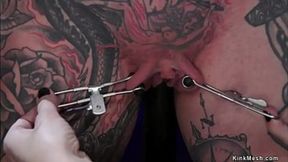 Brunette lesbian dom in latex dress beats and whips alt brunette slut in bondage then anal fucks her with strap on cock