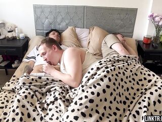 Don't Make a Noise so your Step-Brother won't Notice! - Three-some with Large Shlong Tattoed Latino Twink