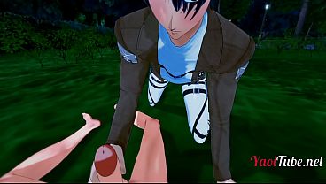Shingeki no Kyojin Yaoi Hentai 3D - POV Levi jerk off &amp_ Blowjob with cum in his face