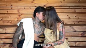 My neighbor leaves me alone with her boyfriend and we end up fucking in the sauna