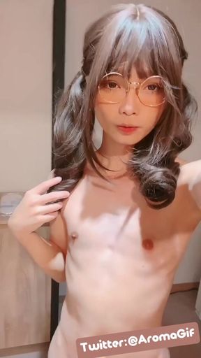 Cute Crossdresser Masturbating in Room with Big Dick and Cumming