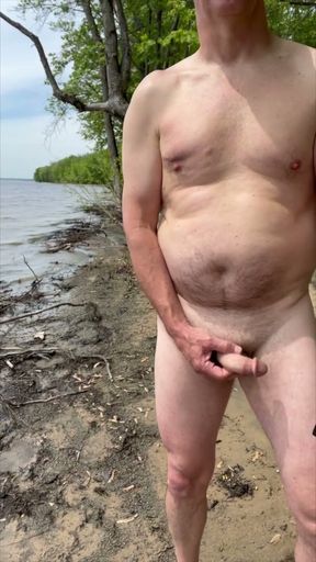 Naked walk along a deserted beach