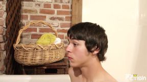 Twink guy gets his tight ass banged in hot threesome and gets cum in mouth