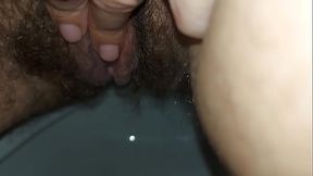she peed and wiped her wet, hairy pussy