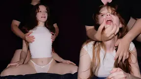 Cute redhead barely legal takes rough railing with completely strokes