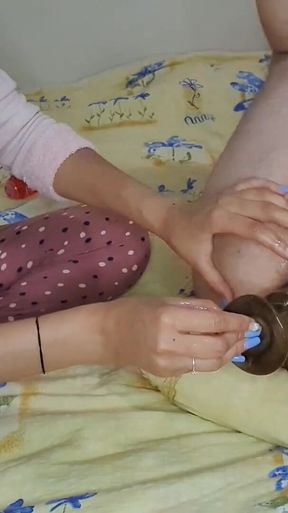 Extreme Toy Anal Insertion. Deep Fucking My Man's Ass with a Huge 45 Cm Butt Plug