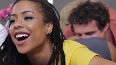 Reality Kings - small tit Ebony and white teen bbfs share dick at movie night