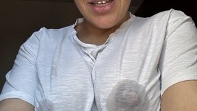 leaky tits in white t-shirt