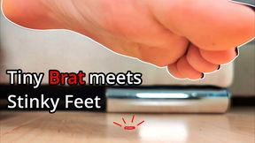 Tiny RUDE Brat meets STINKY WHITE SOCKS and BARE FEET - Tiny Roommate gets smothered under socked and bare feet by dominating Femboy Roommate - Smelly, Sweaty, Dirty, Stained White Socks [1080p]