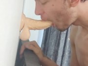Practicing Deepthroating my wall mounted dildo