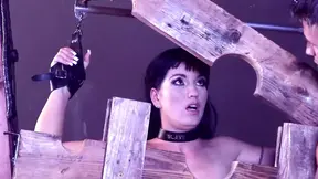 Sir Hector Dominate His Brunette Submissive Slut Slave Girl Tied up in Pillory Wi Sucking.