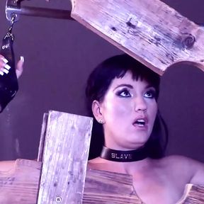 Sir Hector Dominate His Brunette Submissive Slut Slave Girl Tied up in Pillory Wi Sucking.