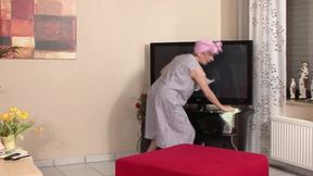 Older German maid slut rides dick and eats cum