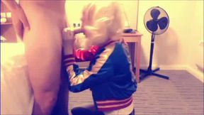 Harley Quinn Crossdresser Blowjob and Swallow